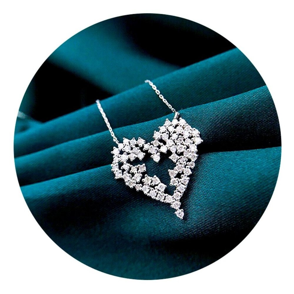 New Stunning 925 Silver Diamond Lace Heart Necklace - Picture 4 of 5